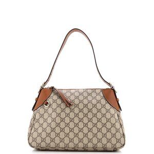 Gucci Emblem Shoulder Bag GG Coated Canvas with Leather NWT